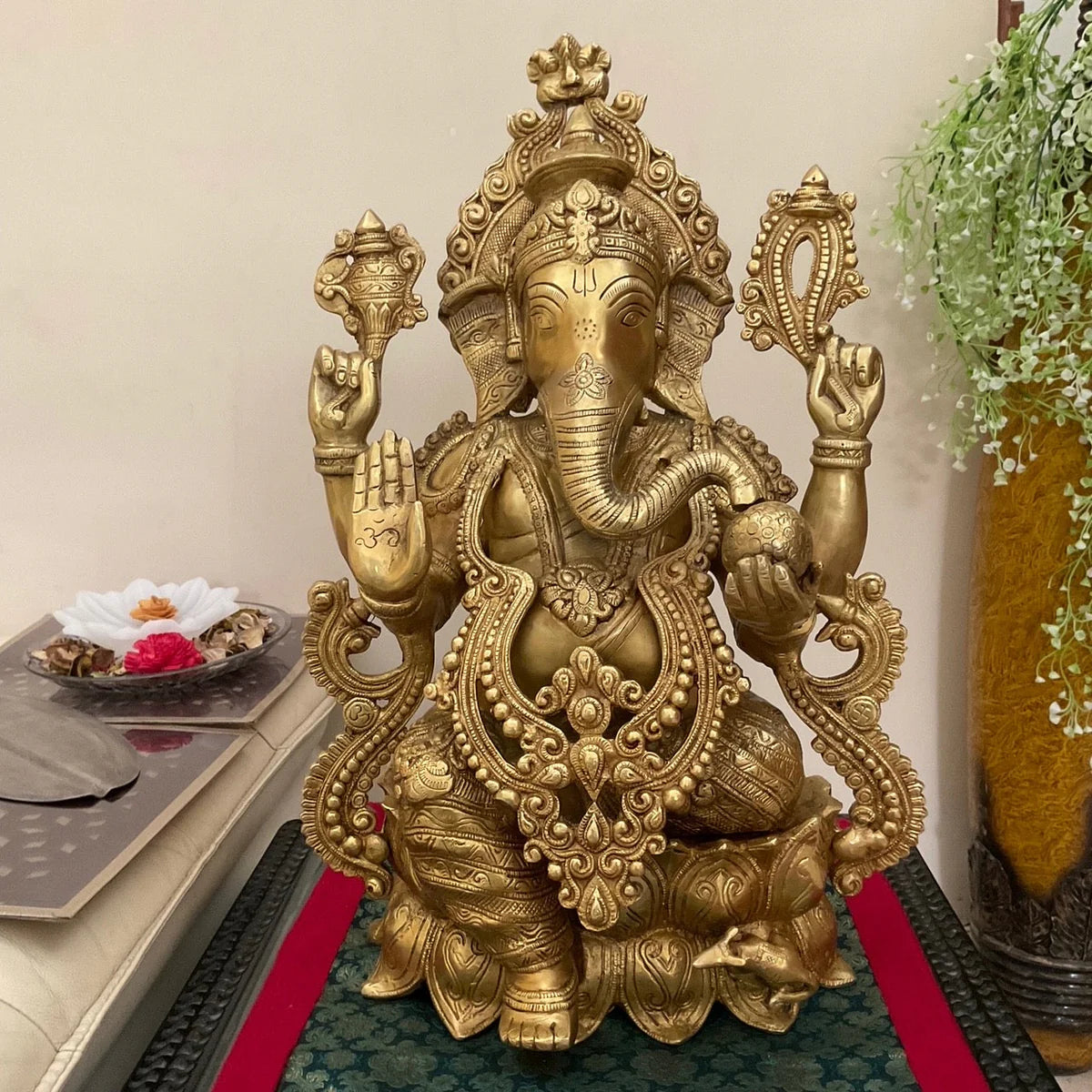 GOLDEN GANESHA BRASS MURTI