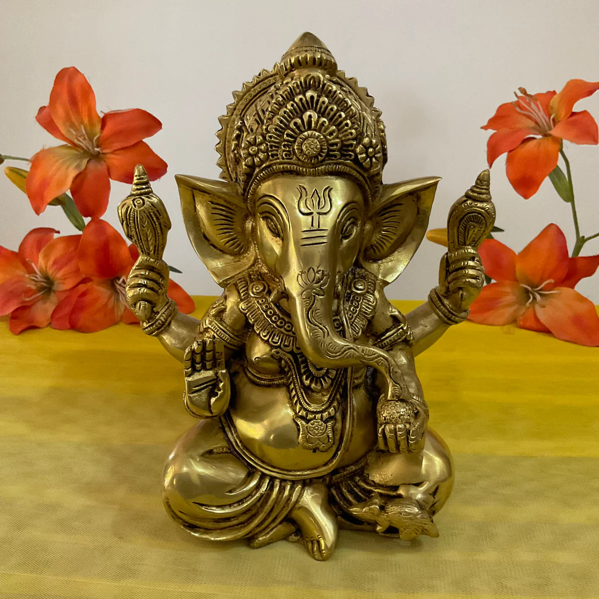 GOLDEN GANESHA BRASS MURTI SAMLL